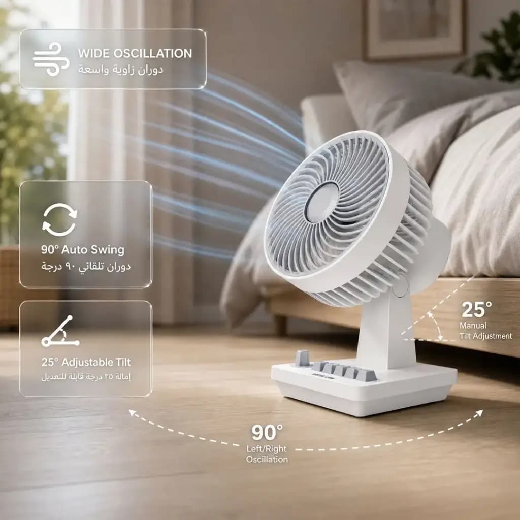 پنکه رومیزی شارژی قابل حمل Classic گرین لاین(GNPF23DEFANWH)Green Lion Classic 8″ Desktop Fan – White — تصویر ۱۱