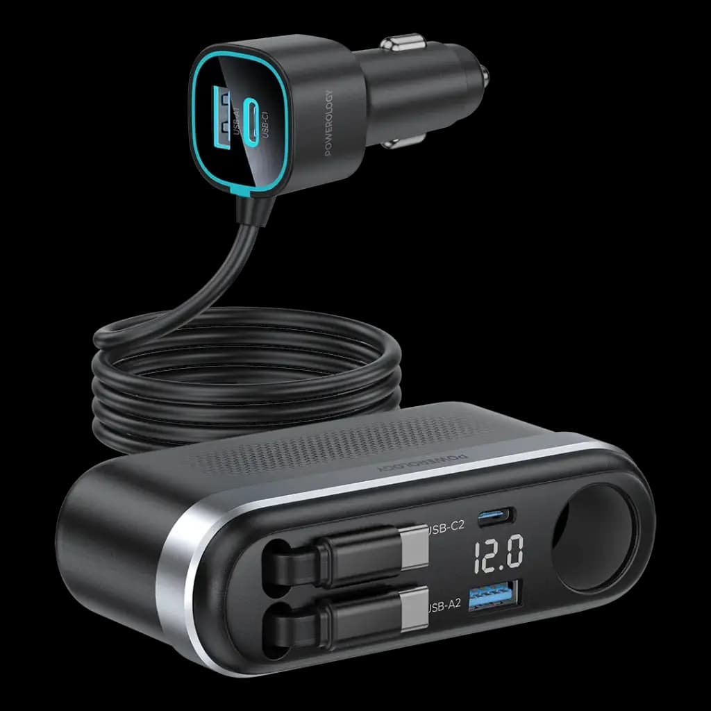 شارژر فندکی 6 خروجی 60 وات Currnex پاورولوژی(PCCSR19BK)Powerology Currnex 60W Multi-Port Car Charger – Black