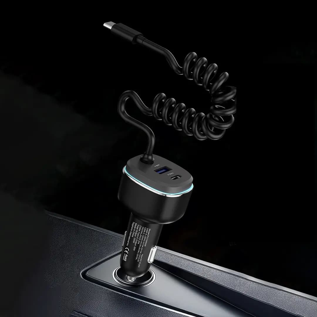 شارژر فندکی 120 وات با کابل تایپ سی پاورولوژی(PCCSR026BKGY)Powerology 120W Fast Car Charger – Black/Grey — تصویر ۲