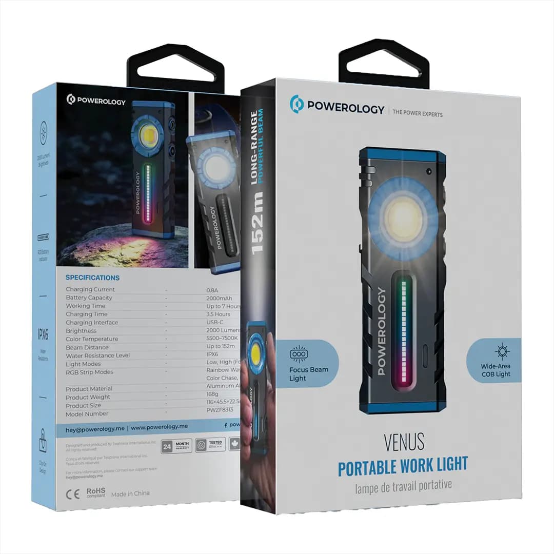 چراغ کار شارژی قابل حمل Venus پاورولوژی(PWZF8313GY)Powerology Venus Portable Work Light – Gray — تصویر ۷