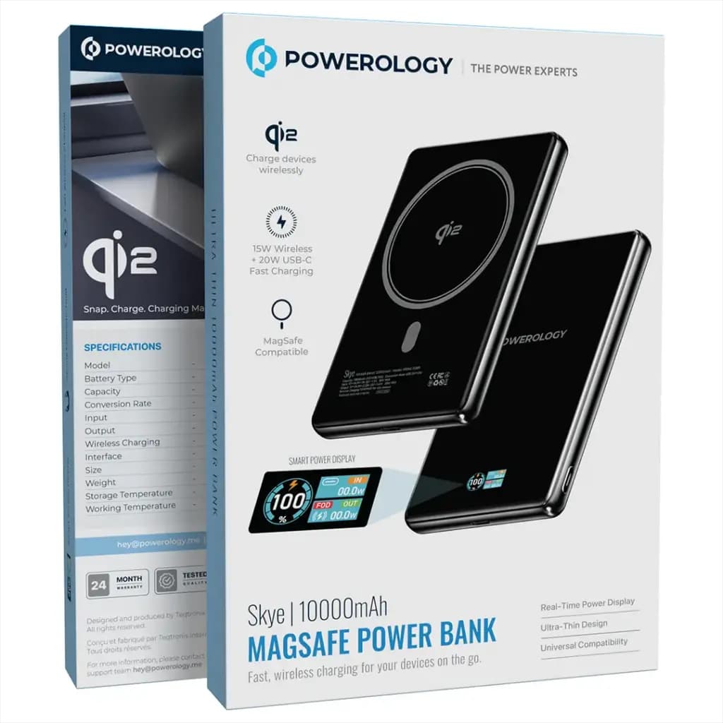 پاوربانک مگسیف فوق باریک 10 هزار Skye پاورولوژی(PPBKLYD89BK)Powerology Skye 10000mAh MagSafe Power Bank – Black — تصویر ۷