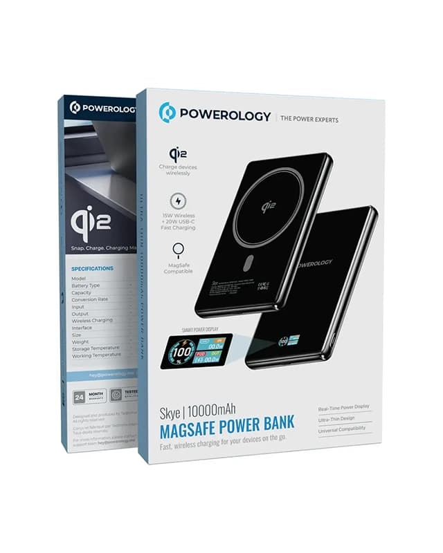پاوربانک مگسیف فوق باریک 10 هزار Skye پاورولوژی(PPBKLYD89BK)Powerology Skye 10000mAh MagSafe Power Bank – Black — تصویر ۱۲