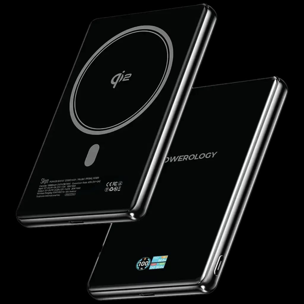 پاوربانک مگسیف فوق باریک 10 هزار Skye پاورولوژی(PPBKLYD89BK)Powerology Skye 10000mAh MagSafe Power Bank – Black