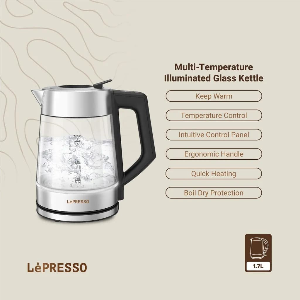 کتری برقی شیشه ای 1.7 لیتری لپرسو(LPCFFM0008)LePresso Multi-Temperature Illuminated Glass Kettle – Black — تصویر ۵