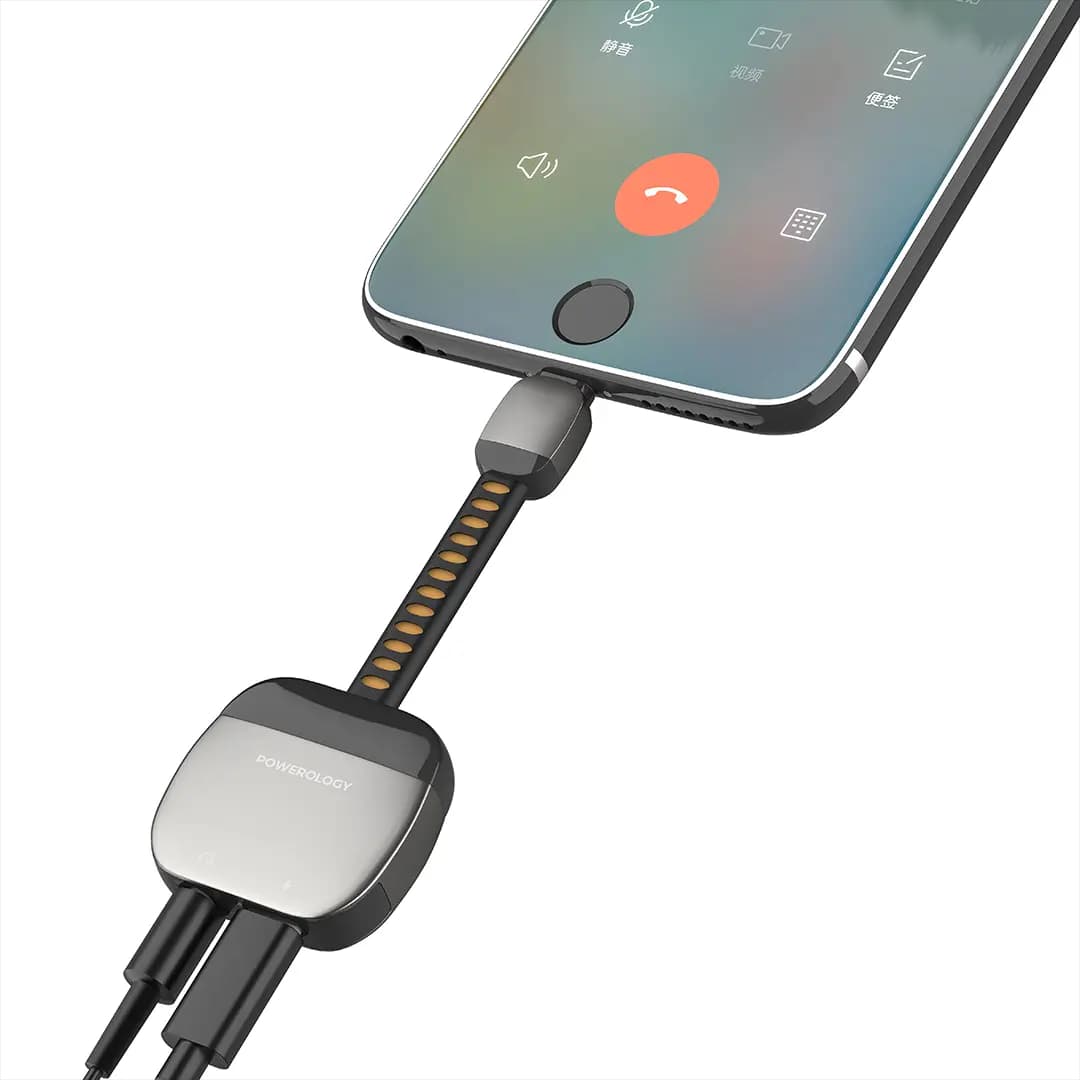 آداپتور 2 کاره 60 واتی همراه جک هندزفری پاورولوژی(PWYSTC8722GY)Powerology 2-IN-1 Adapter Type-C to 3.5mm AUX – Gray — تصویر ۲