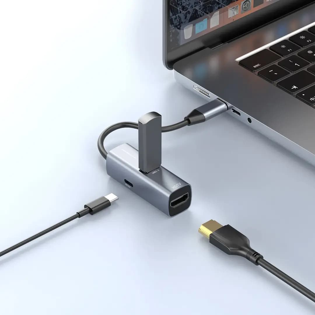 مینی هاب آلومینیومی USB-C سه پورت پاورولوژی(PWJT424BK)Powerology Aluminum Mini USB-C Hub – Black — تصویر ۷