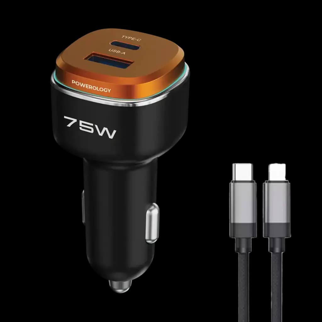 شارژر فندکی خودرو 75 وات 2 پورت با کابل لایتنینگ پاورلوژی(PCCSR024BK)Powerology 75W Dual-Port High-Power Car Charger with C to L Cable — تصویر ۵