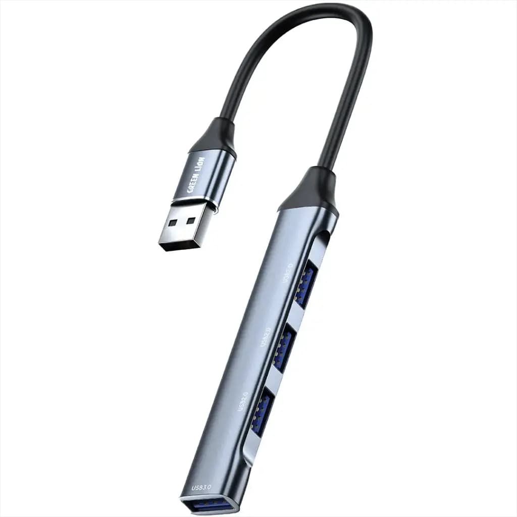 هاب 4 پورت USB-A گرین لاین(GN4N10HUSBABK)Green Lion 4-In-1 USB-A Hub – Docking Station Adapter