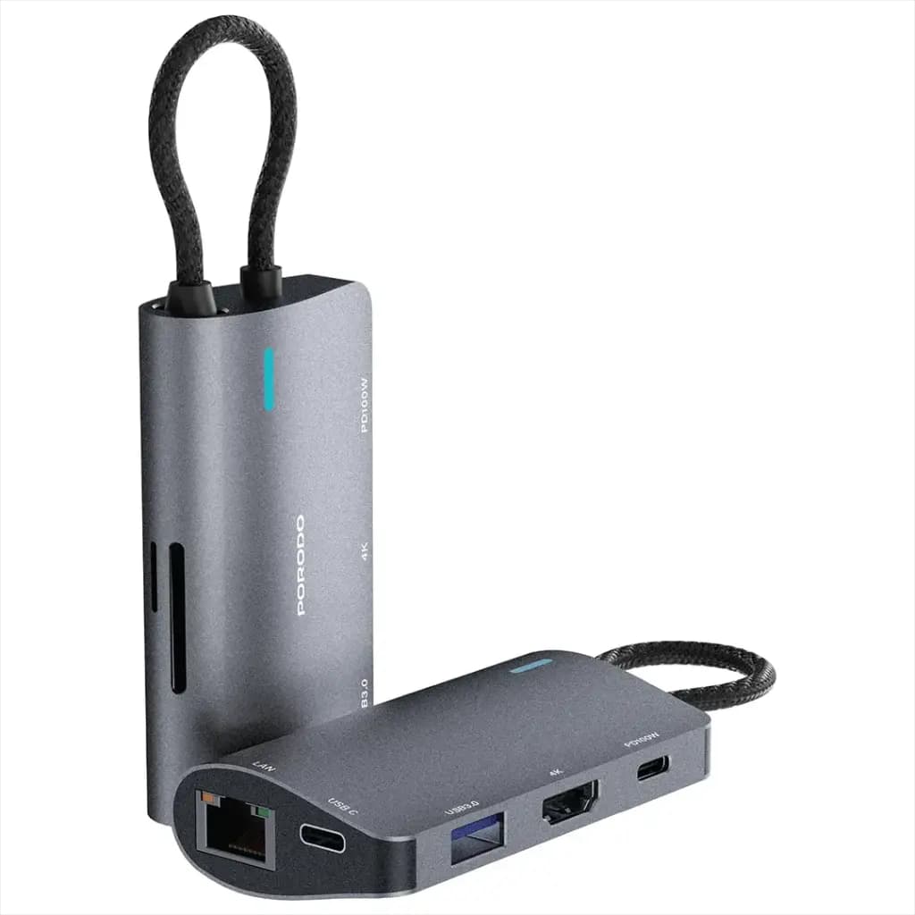 هاب 7 پورت USB-C پرودو(PDRDS71GY)Porodo 7-IN-1 Multi Port USB-C Hub – Gray — تصویر ۶