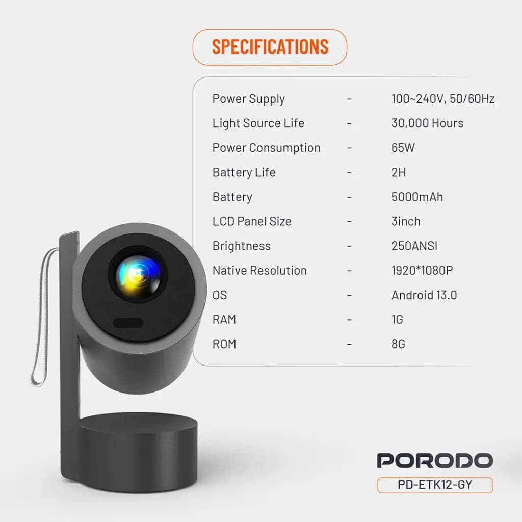 پروژکتور هوشمند Full HD پرودو(PDETK12GY)Porodo Full HD Smart Projector – Gray — تصویر ۱۱
