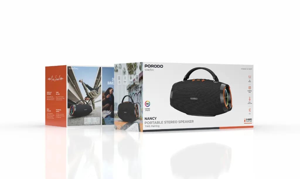 اسپیکر شارژی قابل حمل 100 وات Nancy پرودو(PDSTF7BK)Porodo Soundtec Nancy Portable Stereo Speaker TWS Pairing – Black — تصویر ۷