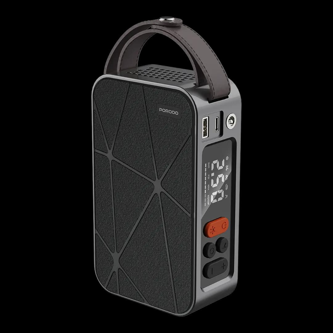 کمپرسور باد شارژی خودرو 4 هزار میلی آمپر Flator پرودو(PDGA03BK)Porodo Flator 4000mAh Car Tire Inflator with Pressure Display