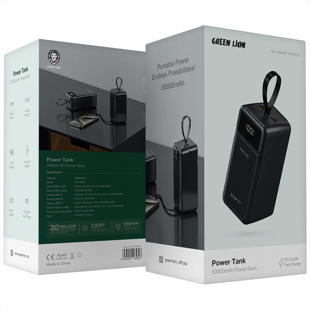 پاوربانک 50 هزار میلی آمپر Tank گرین لاین(GNPWT50KPBBK)Green Lion Power Tank 50000mAh Power Bank – Black — تصویر ۴