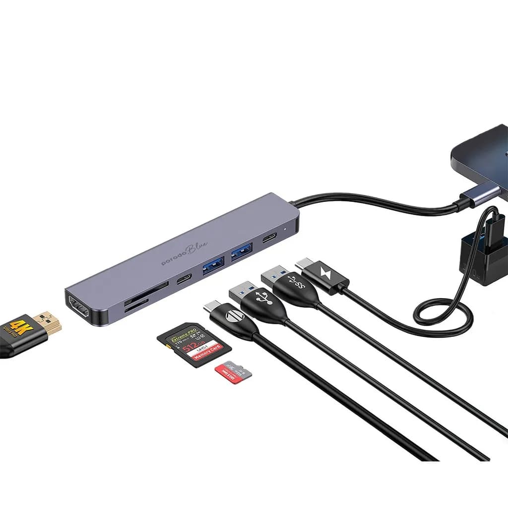 هاب 7 در 1 پرودو(PB-71HBC)Porodo Blue 7 In 1 Hub HDMI 2XUSB-A 2XUSB-C SD MicroSD — تصویر ۶