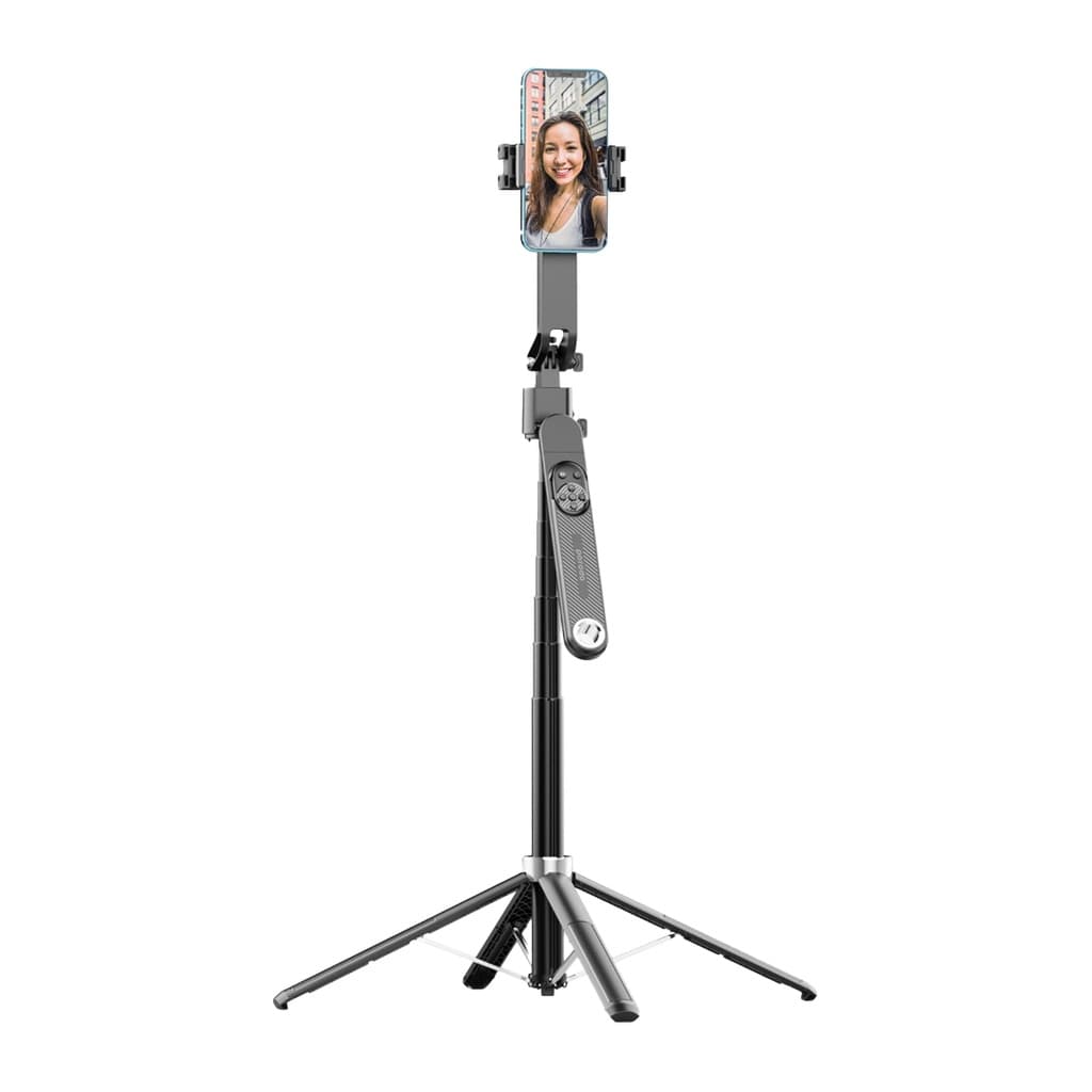 سه پایه موبایل همراه با نور و چرخش 360 درجه پرودو(PD-TRSLFT)Porodo Selfie Stick Pro X with 360º AI Tracking – Black — تصویر ۵