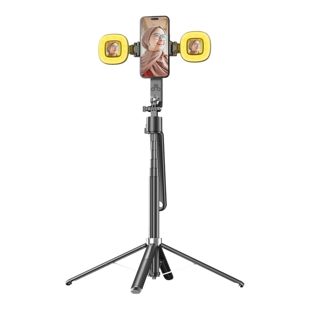 سه پایه موبایل همراه با نور و چرخش 360 درجه پرودو(PD-TRSLFT)Porodo Selfie Stick Pro X with 360º AI Tracking – Black — تصویر ۶