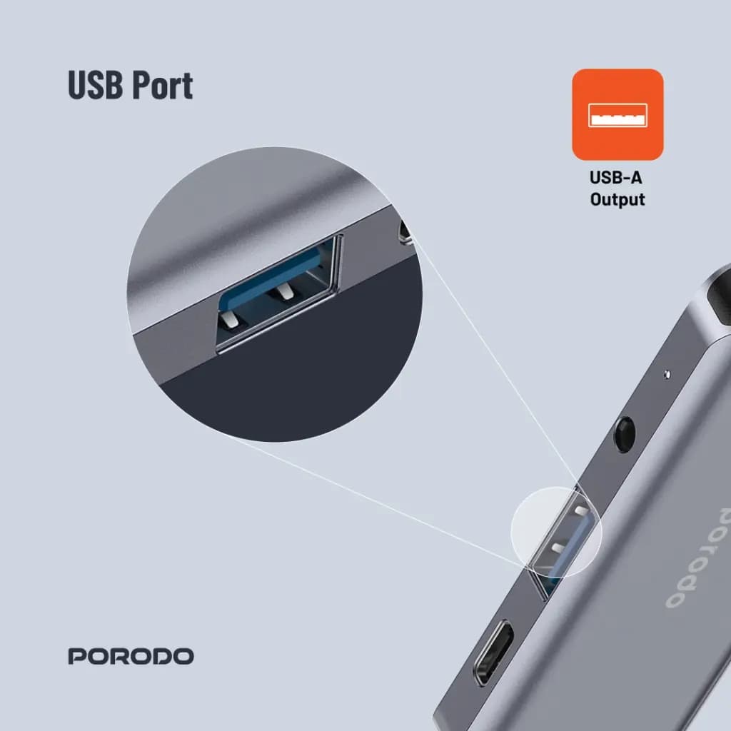 هاب 4 در 1 پرودو(PD-41CHB)Porodo 4in1 USB-C Hub Type-C PD 100W HDMI USB 3.5mm Aux – Grey — تصویر ۴