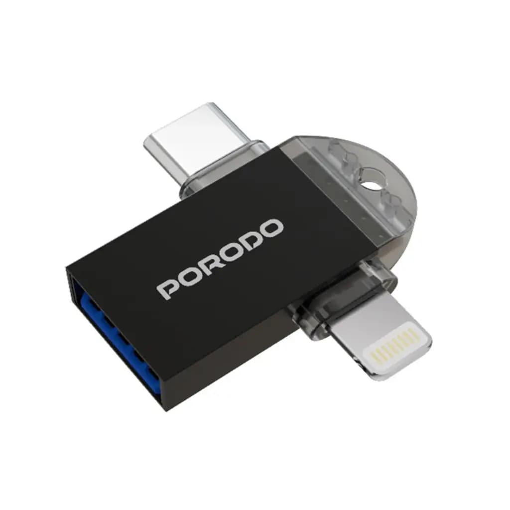 مبدل OTG سه در یک پرودو(PD-ETK08)Porodo 3-in-1 OTG Adapter – Black