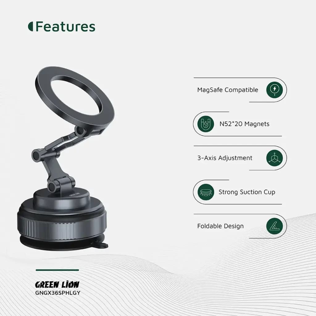 هولدر مگسیف مکشی خودرو GX-36 گرین لاین(GNGX36SPHL)Green Lion GX-36 Suction Phone Holder – Gray — تصویر ۱۱