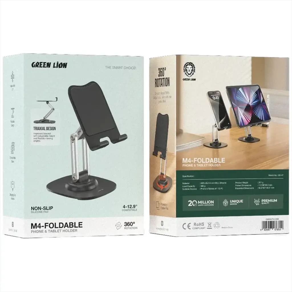 استند رومیزی جمع شونده موبایل و تبلت M4 گرین لاین(GNGX47HLD)Green Lion M4-Foldable Phone & Tablet Holder – Black — تصویر ۳
