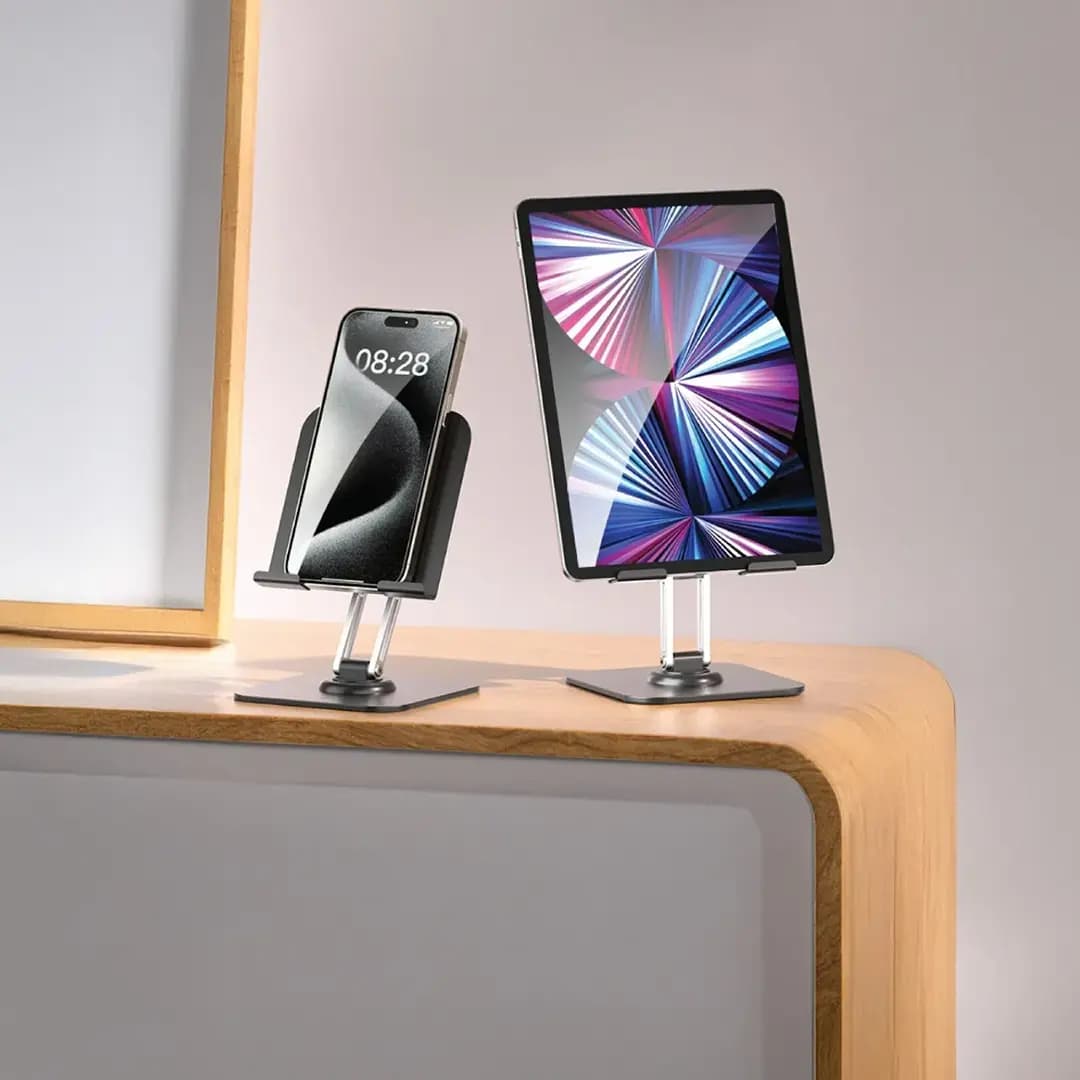استند رومیزی جمع شونده موبایل و تبلت M6 گرین لاین(GN360R45SD)Green Lion M6-Rotating Stand Three-Axis Design – Black — تصویر ۲
