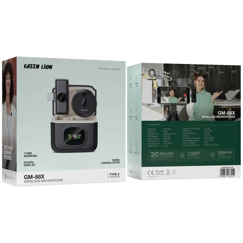 میکروفون تک کاربره بی سیم GM-88X گرین لاین(GN88XMICTC)Green Lion GM-88X Wireless Microphone with Digital Display — تصویر ۲
