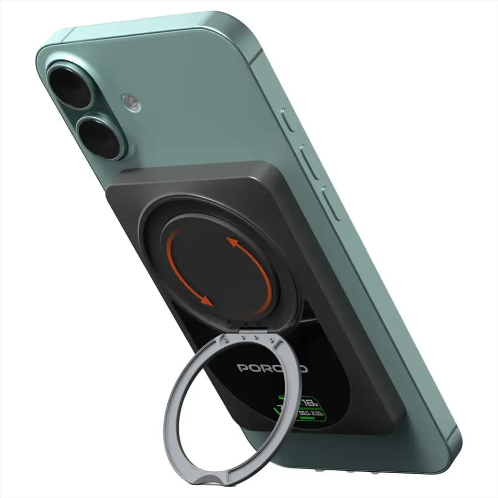 پاوربانک مگسیف 10 هزار همراه با هولدر Qi2 پرودو(PDPBFCH086)Porodo 10000mAh Qi2 Wireless Power Bank – Dark Gray — تصویر ۲