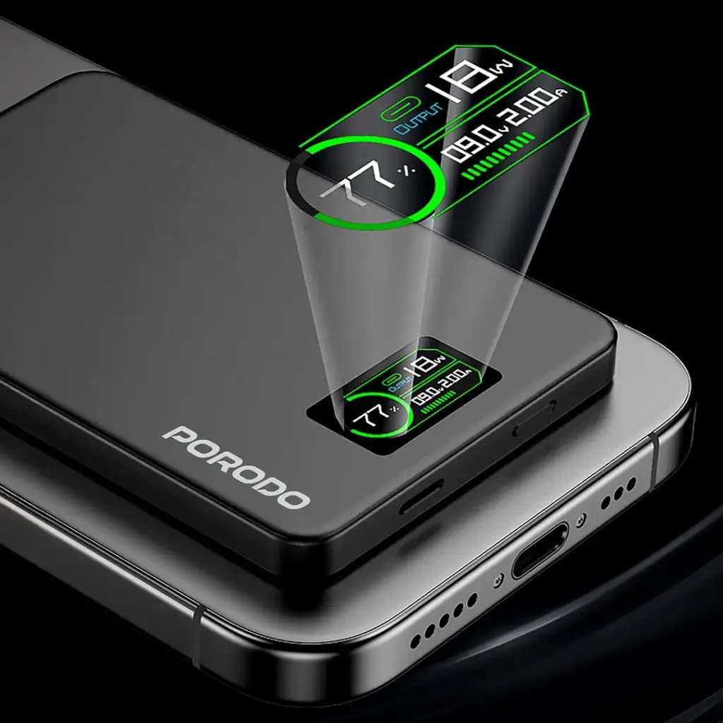 پاوربانک مگسیف 10 هزار پرودو(PDPBFCH085)Porodo 10000mAh MagSafe Power Bank – Dark Gray — تصویر ۵