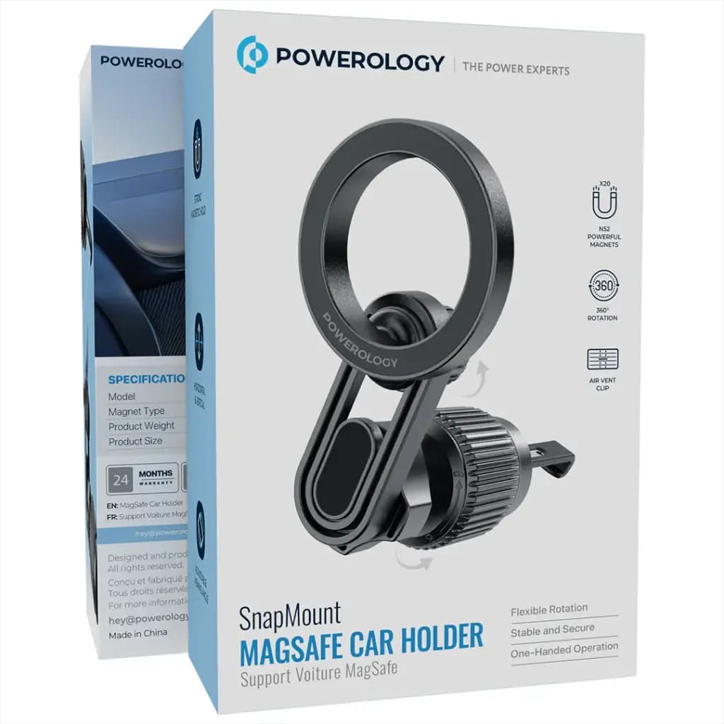 هولدر مگسیف دریچه کولر SnapMount پاورولوژی(PWS6M09)Powerology SnapMount MagSafe Car Holder – Black — تصویر ۷