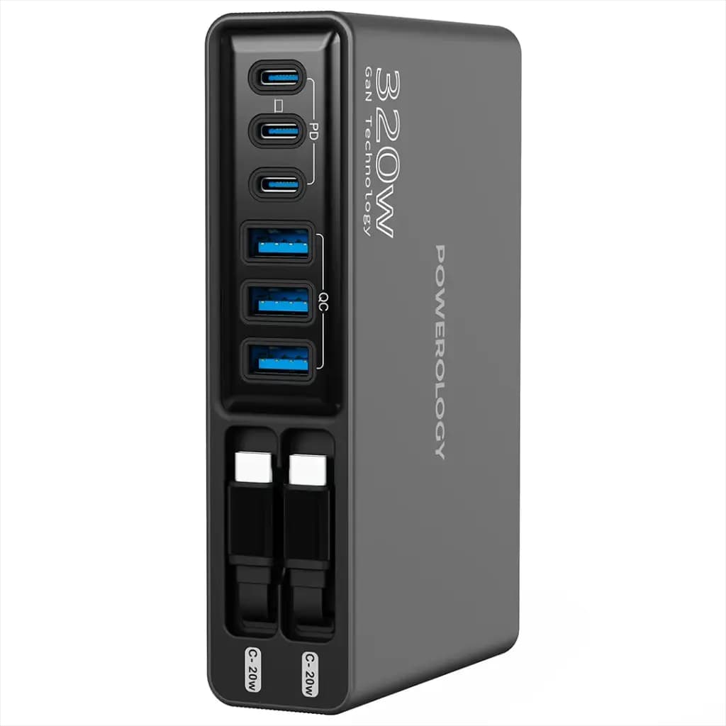 شارژر رومیزی 320 وات همراه با کابل پاورولوژی(PWCUQC049)Powerology Univo Charging Station PD 100W – Black — تصویر ۷