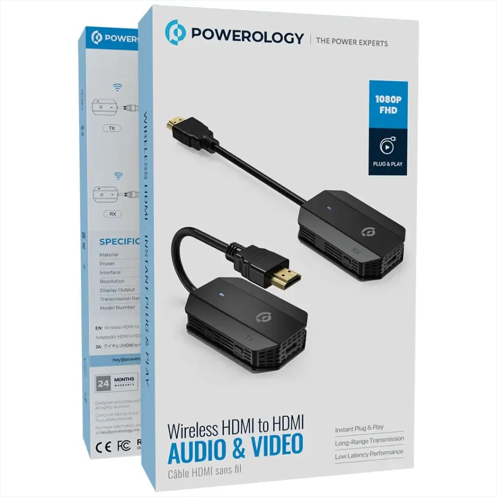 دانگل بی سیم HDMI به HDMI همراه با کابل USB-C پاورولوژی Powerology Wireless HDMI Mirroring Adaptor Pair with USB-C Cable Full HD 1080P — تصویر ۷