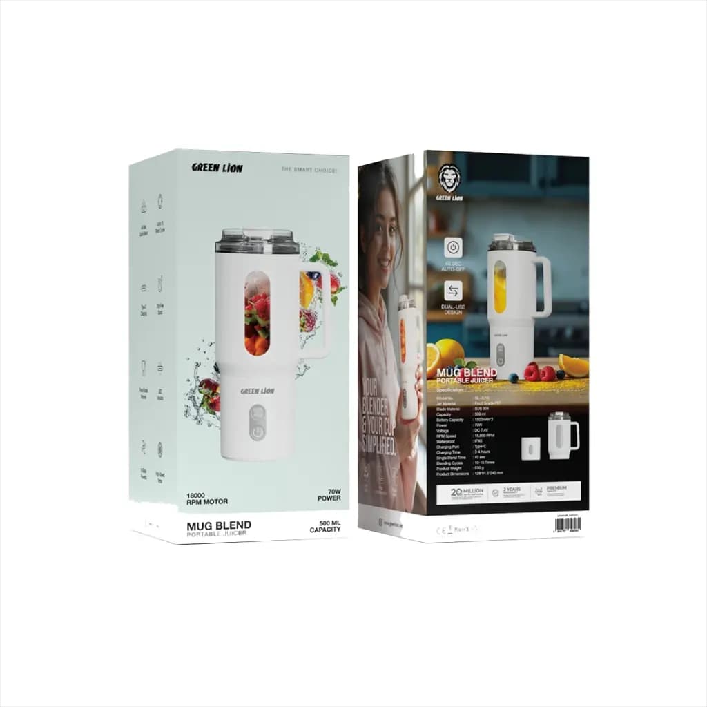 ماگ و مخلوط کن 500 میل گرین لاین(GNMGBL500WH)Green Lion Mug Blend Portable Juicer 500ML-White — تصویر ۸