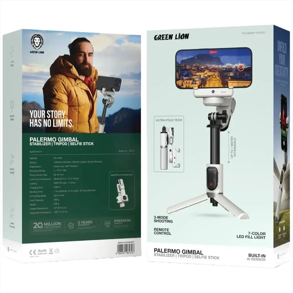 گیمبال پالرمو همراه با ریموت کنترل گرین لاین(GNPALXV4GMLWH)Green Lion Palermo Gimbal Tripod Stand with Remote Control — تصویر ۸