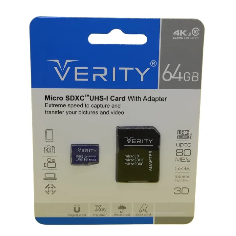 کارت حافظه microSDHC وریتی مدل Final 600X کلاس 10 استاندارد UHS-I U3 سرعت 80MBps ظرفیت 64 گیگابایت به همراه آداپتور SD — تصویر ۲