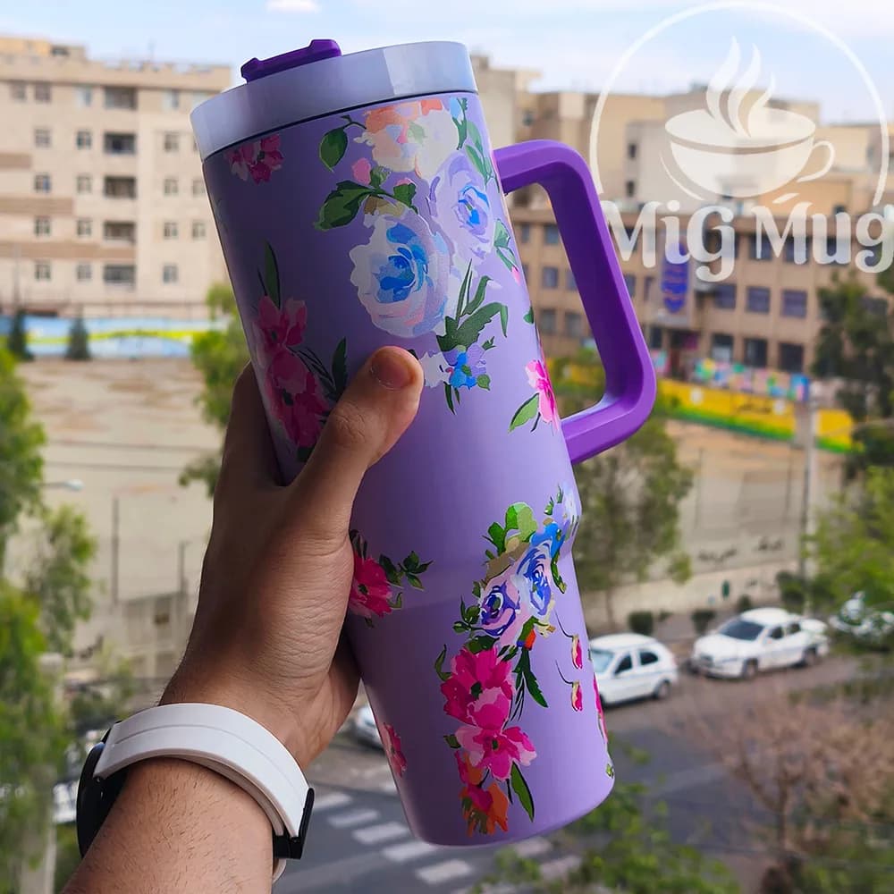 تامبلر گلدار طرح استنلی | تراول ماگ طرح استنلی — تصویر ۳