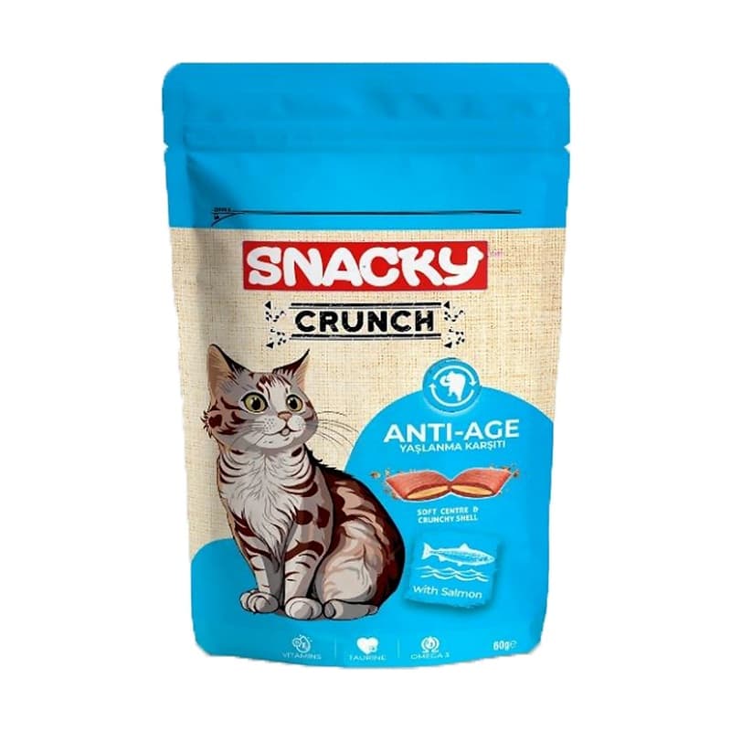 تشویقی گربه ضدپیری کرانچ اسنکی با طعم ماهی سالمون Snacky Crunch Anti-Age Cat Treats With Salmon وزن 60 گرم — تصویر ۳