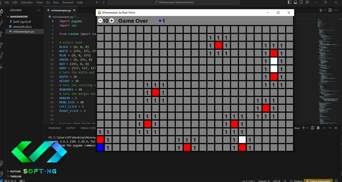 پروژه بازی مین‌یاب (Minesweeper) با پایتون و Pygame — تصویر ۲