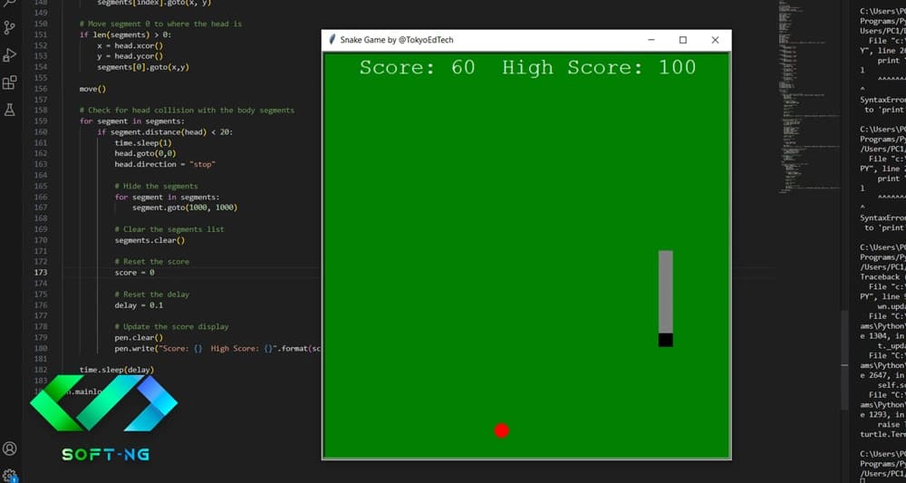 دانلود بازی مار (Snake Game) با رابط کاربری گرافیکی در پایتون — تصویر ۲