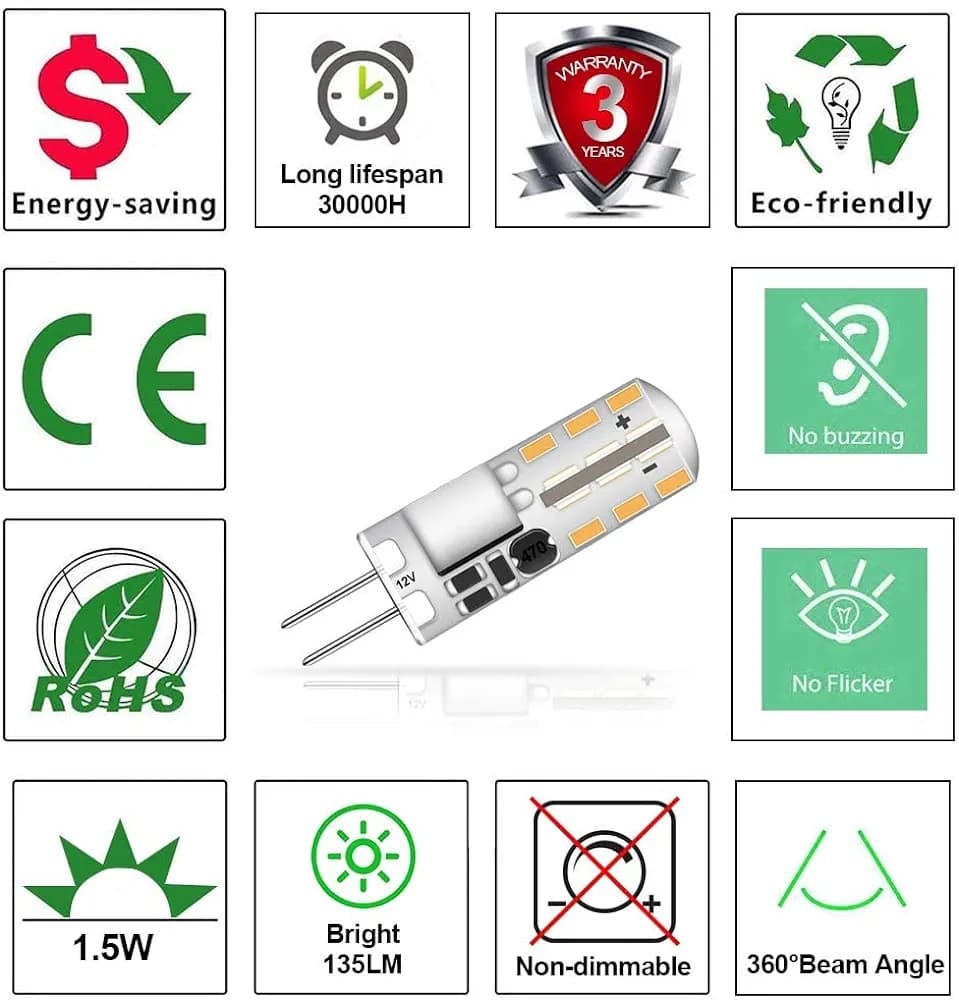 لامپ سوزنی 10 وات 12V LED (سفید گرم) مناسب لوستر،آباژور و دیگر وسایل – بسته 2 عددی — تصویر ۱۰