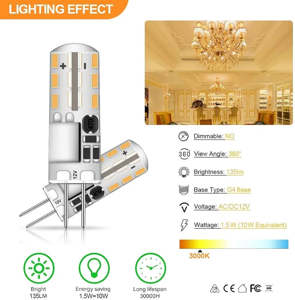 لامپ سوزنی 10 وات 12V LED (سفید گرم) مناسب لوستر،آباژور و دیگر وسایل – بسته 2 عددی — تصویر ۱۲