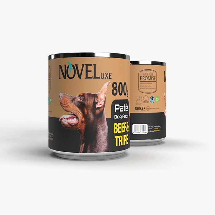کنسرو پته سگ نوول با طعم سیرابی و گوشت گاو Novel Pate Dog Food With Beef & Tripe وزن 800 گرم