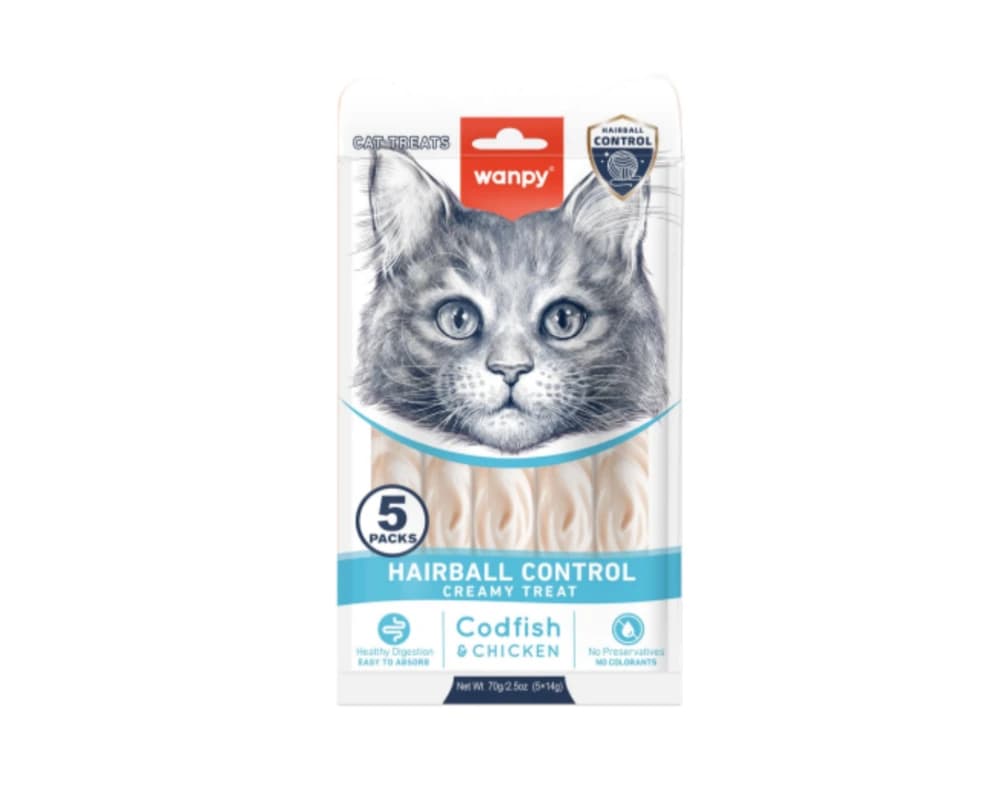 بستنی گربه ونپی ضد گلوله مویی با طعم مرغ و ماهی کاد Wanpy Hairball Control بسته 5 عددی — تصویر ۳
