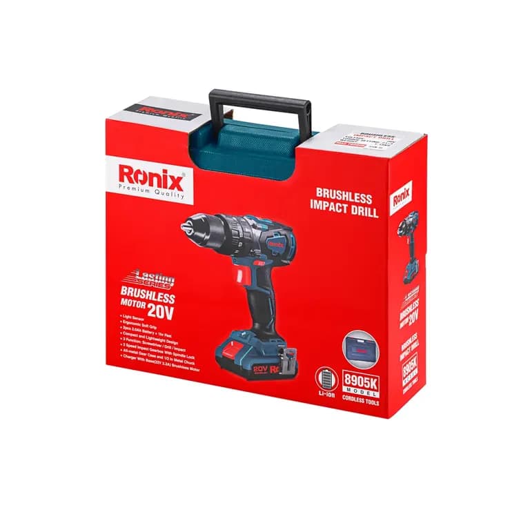 کیت دریل شارژی رونیکس 13mm 20w با موتور براش لس — تصویر ۶