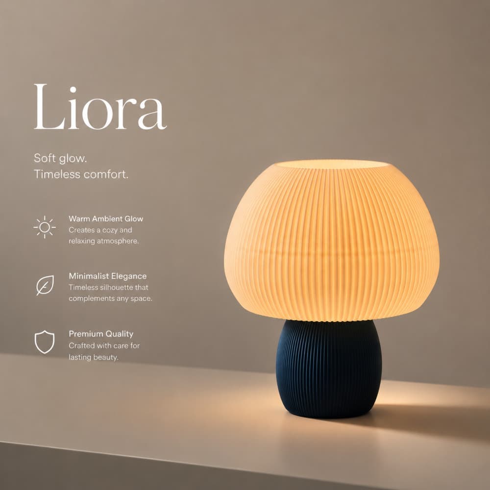 آباژور رومیزی مدرن لیورا (Liora) – رنگ گلبهی (کرمی) با پایه سرمه‌ای نفتی — تصویر ۱۱