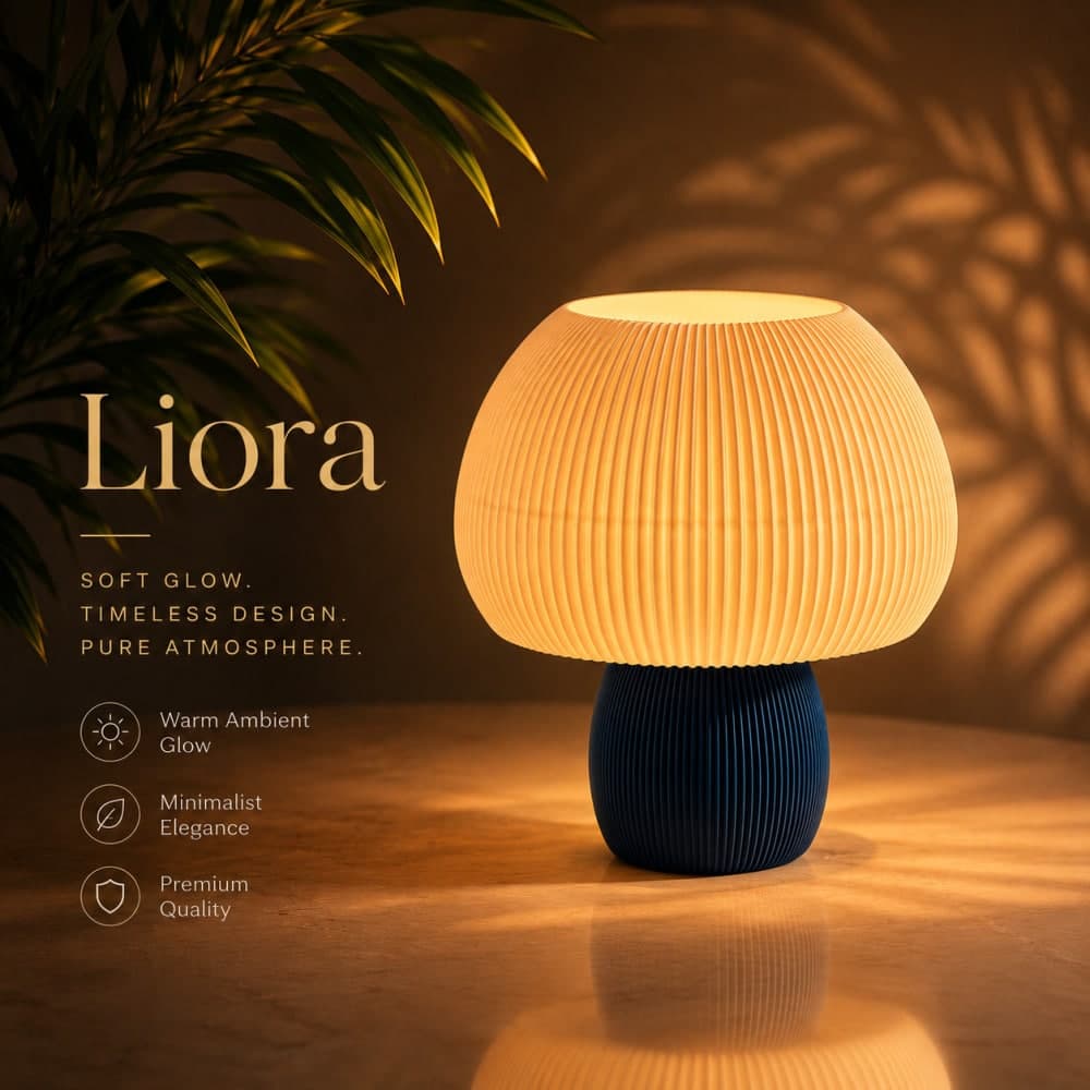 آباژور رومیزی مدرن لیورا (Liora) – رنگ گلبهی (کرمی) با پایه سرمه‌ای نفتی — تصویر ۹
