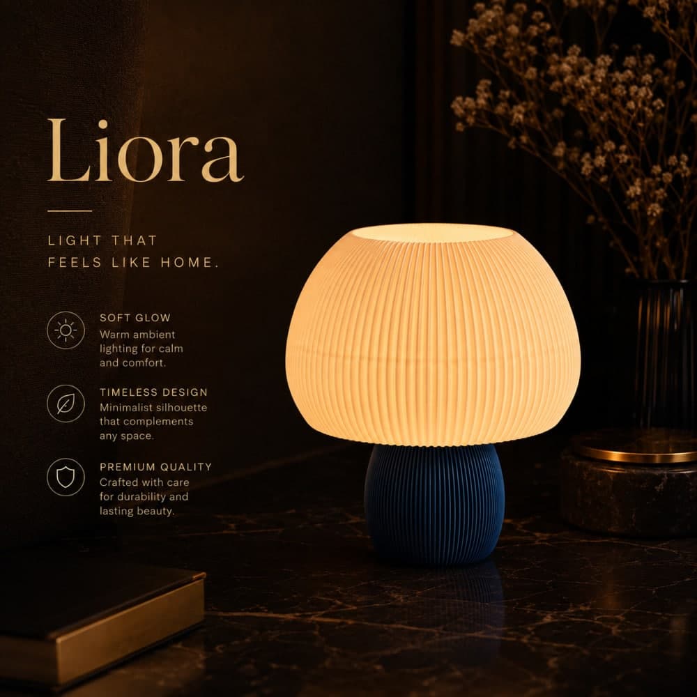 آباژور رومیزی مدرن لیورا (Liora) – رنگ گلبهی (کرمی) با پایه سرمه‌ای نفتی — تصویر ۴