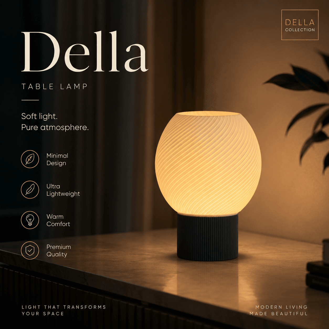 آباژور مدرن دلا (Della) – رنگ سفید — تصویر ۴