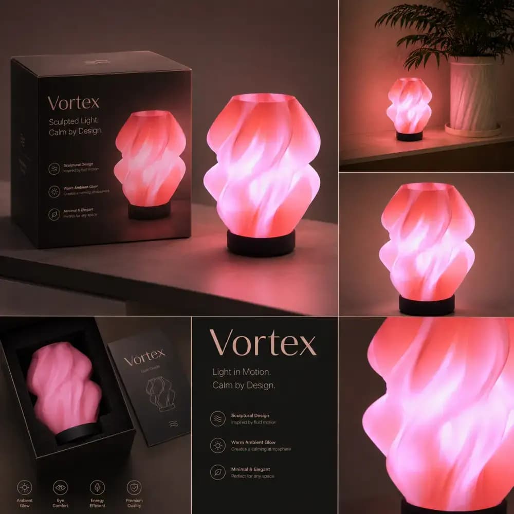 آباژور رومیزی مدرن مدل ورتکس (Vortex) – رنگ صورتی (رز صورتی) — تصویر ۱۰