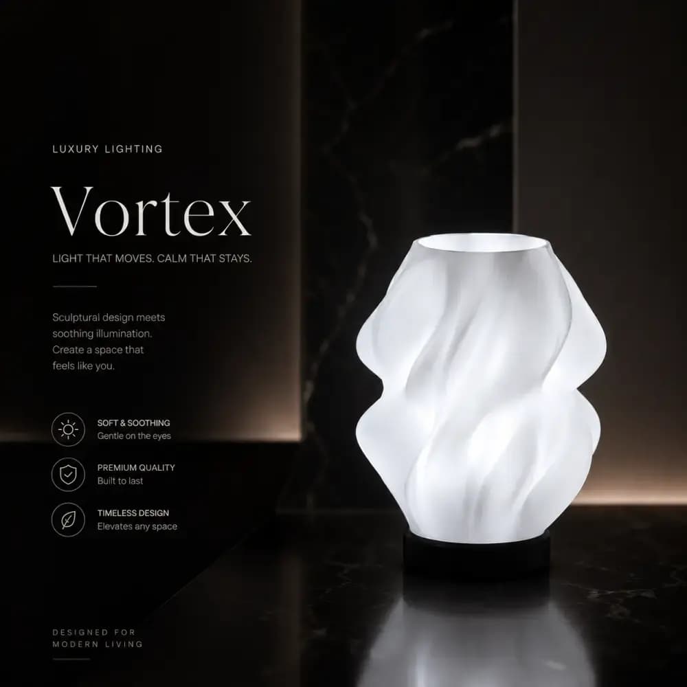 آباژور رومیزی مدرن مدل ورتکس (Vortex) – رنگ سفید یخی — تصویر ۴