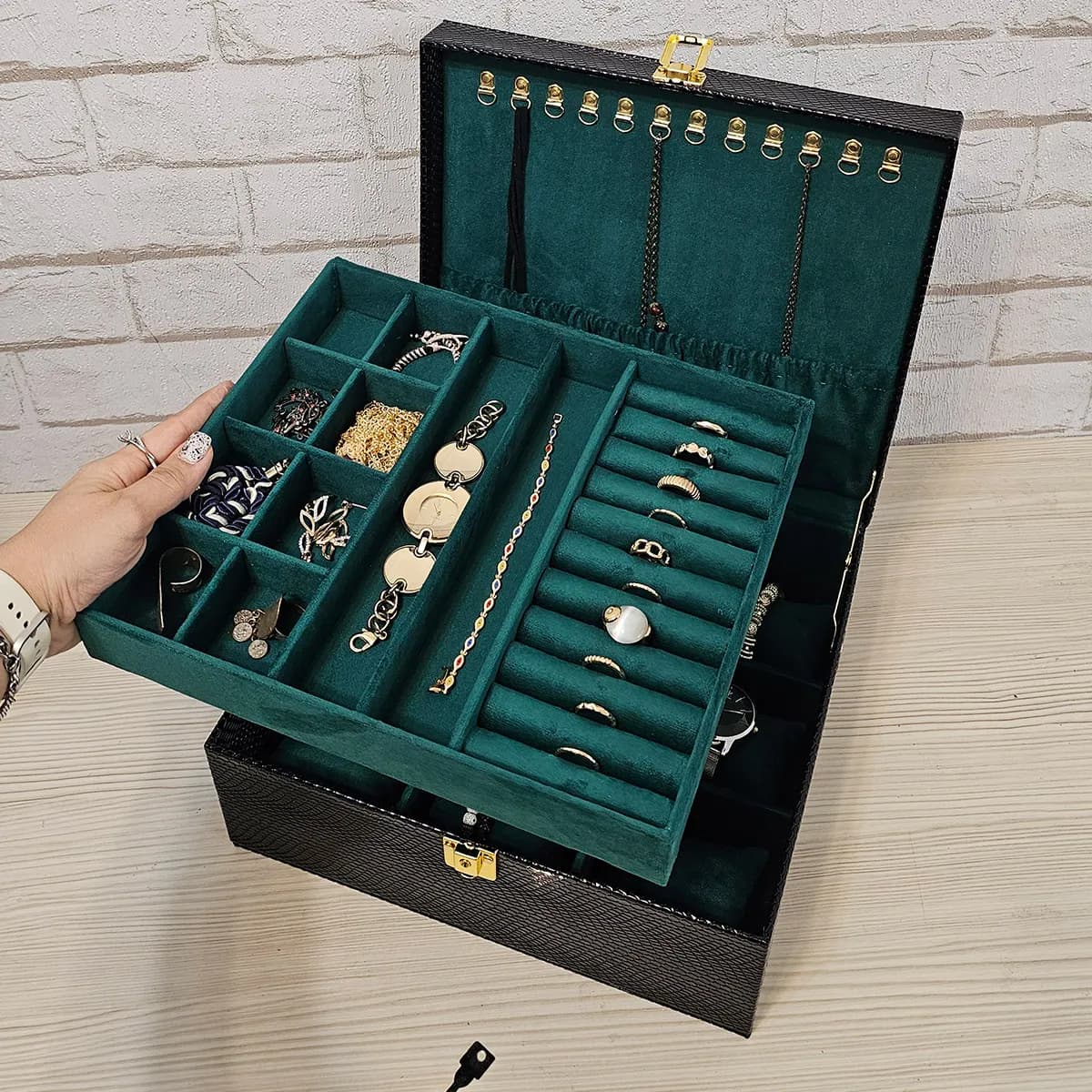 جعبه جواهرات 2طبقه طرح چرم پوست ماری